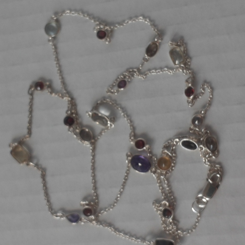 VtgSterling Silver MultiGemstone Necklace Amethyst,Garnet,Citrine & Quartz w/box - Picture 7 of 10